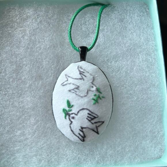 Peace Doves Embroidery Necklace - Picture 2 of 4